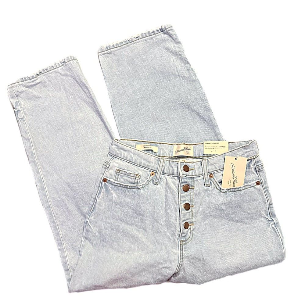 Universal Thread High Rise Straight Distressed Jeans Button Fly Sz 6 Blue NWT